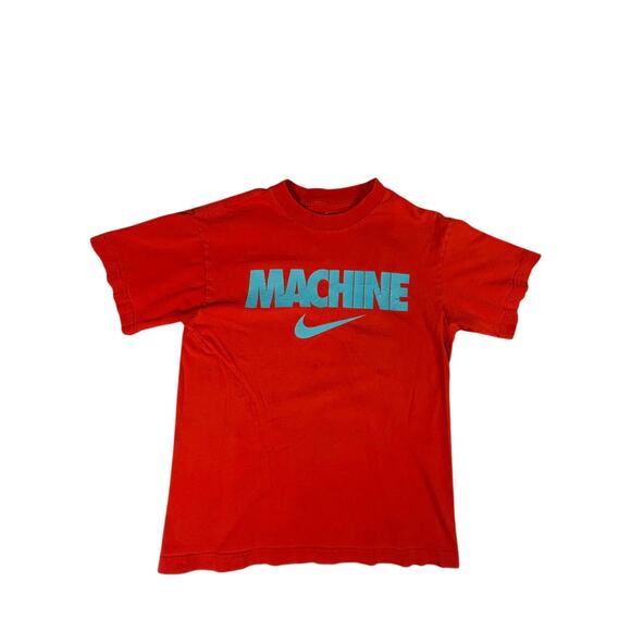 Nike Loose Fit Machine Logo Shirt Mens Medium Red 100% Cotton Flaws - Picture 1 of 6